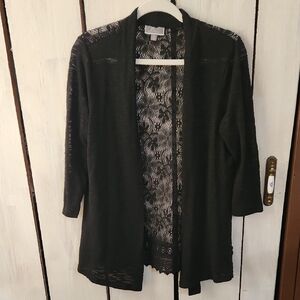 JM Collection Black Lace Open-Front Cardigan Size Medium